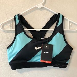 NWT Nike Women’s Pro Blue Black Striped Racerback Sports Bra